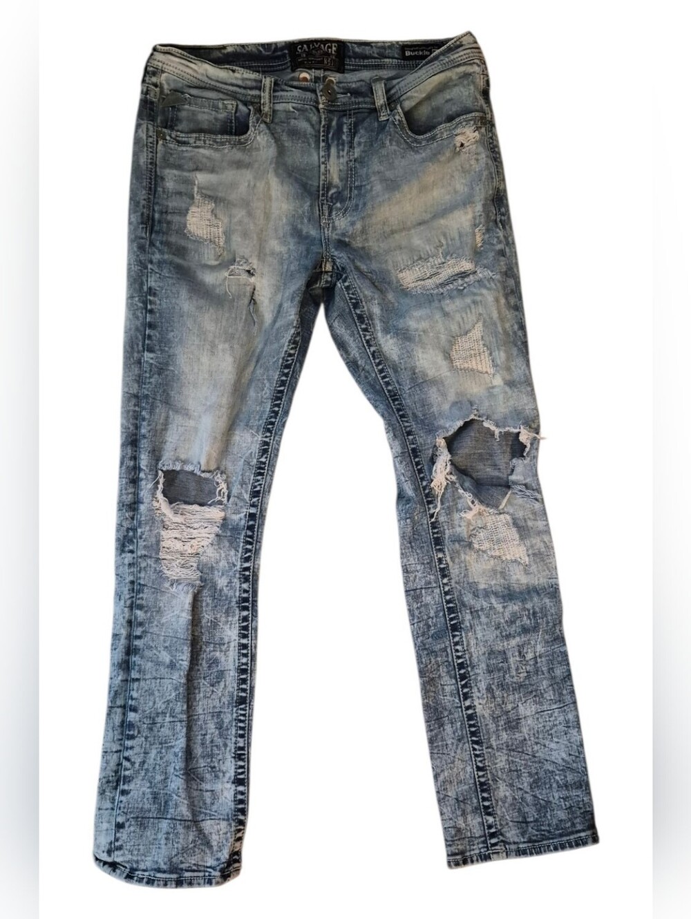 Women's Distressed Light Blue Ripped Jeans By Salvage, The Buckle Brand Sz 34 R